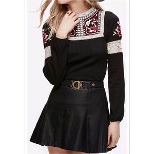 Free People Black Faux Leather Pleated Mini Skirt